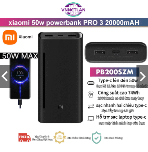 [50W] Pin Sạc dự phòng Xiaomi 3 50W 20000 mAh - Pin dự phòng Xiaomi gen 3 PB200SZM 20000 mAh