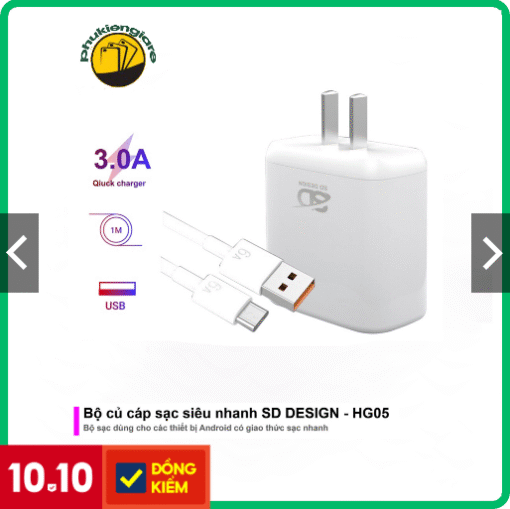Bộ Sạc Siêu Nhanh HG05 65W chính hãng SD DESIGN có giao thức sạc nhanh tương thích hoàn toàn với các thiết bị Android
