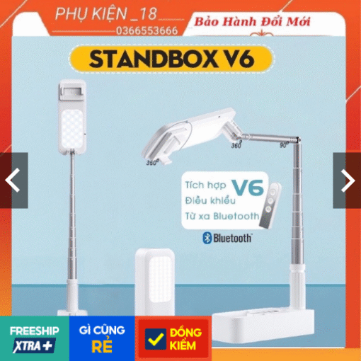 [BẢO HÀNH 6TH] Đèn Livestream Standbox V6 có tay đỡ nằm ngang gập gọn đa năng xoay 360 độ, điều khiển chụp ảnh từ xa