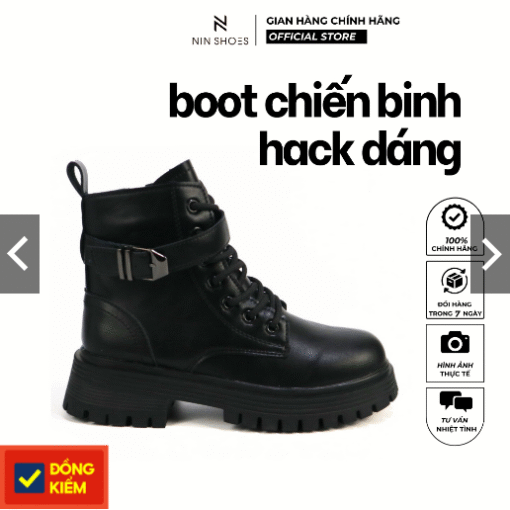 Giày boot nữ chiến binh cao cổ Ninshoes bốt chất liệu da tốt đế mềm êm chân khóa kéo form chuẩn kiểu dáng đẹp BOM001