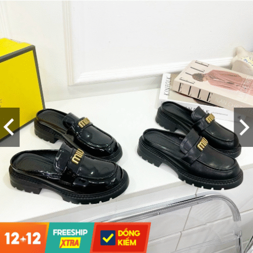 Giày Sục Nữ Miu, Giày Loafer Nữ Da Bóng Kiểu Dáng Sành Điệu