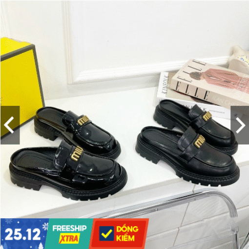 Giày Sục Nữ Miu, Giày Loafer Nữ Da Bóng Kiểu Dáng Sành Điệu