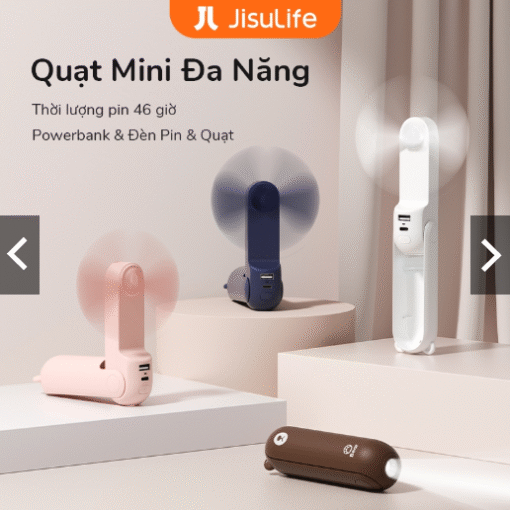 Quạt mini cầm tay JISULIFE 4500mAh/2000mAh Chức năng có thể gập lại 3 trong 1 gió yên tĩnh phù hợp với nhân viên văn phòng sinh viên