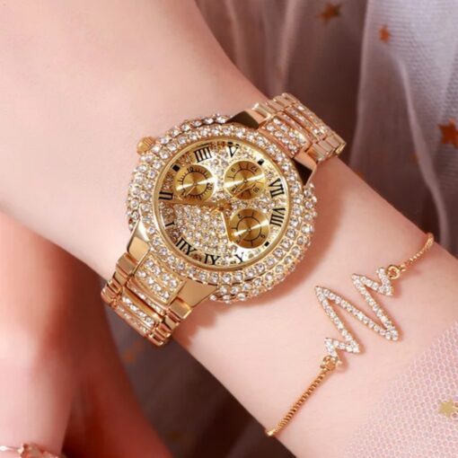 Đồng hồ đeo tay nữ vàng hợp thời trang mới Đồng hồ đeo tay thể thao cao cấp Shiny Lady Diamond Trang sức Thiết kế dành cho nữ