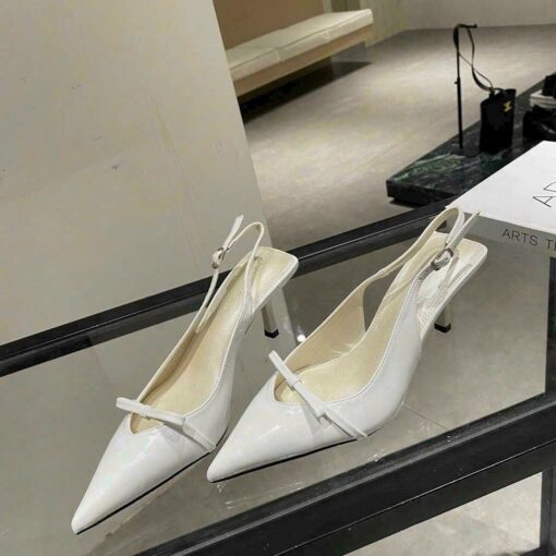 Giày cao gót nữ bóng hở gót mũi nhọn gót 5p dáng slingback